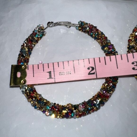 Gold and Multicolored Chunky Sparkle Hoop Earrings - Picture 7 of 7